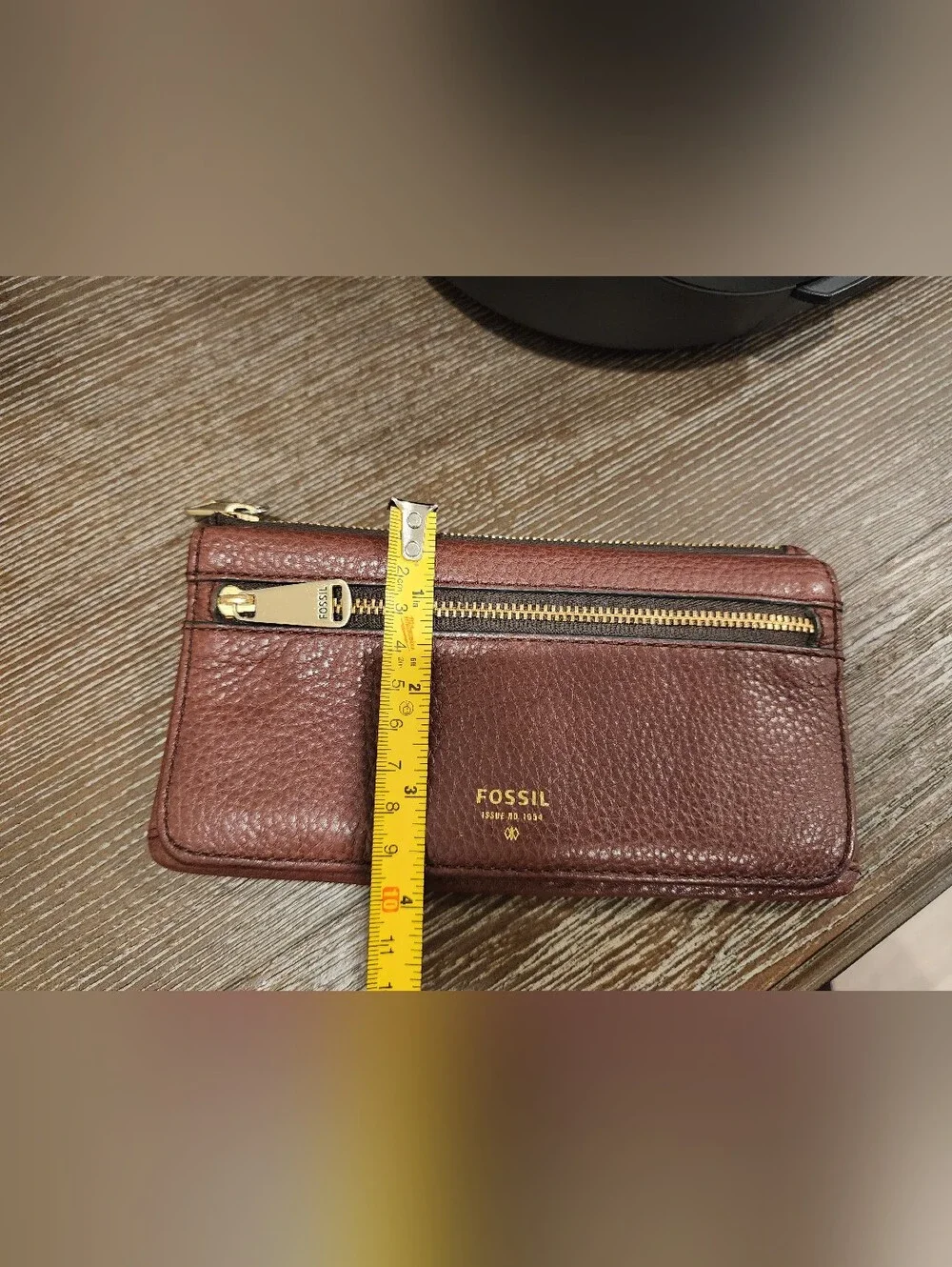 Fossil Pebbled Leather Zip Wallet - Chocolate Brown